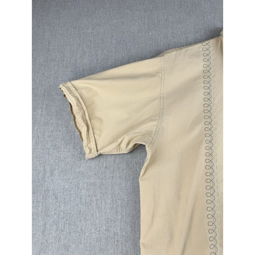 Salty G Men XL Beige Embroidered Button‎ Front Camp Shirt Cotton Casual Vacation